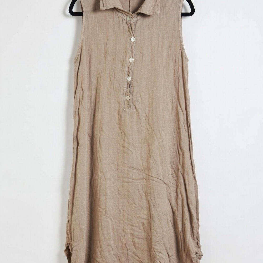 Sleeveless Tan Button-Up Dress